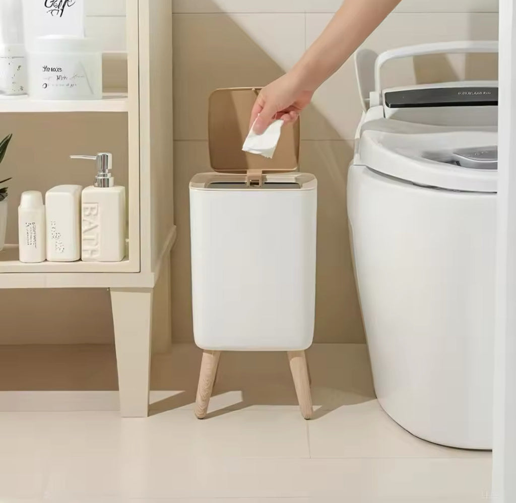 Wooden Pattern Trash Can, Creative Kitchen Dust Bin With Press Cover, Living Room Toilet Garbage Container, Foot Imitation Wood Rubbish Can, Bathroom Kitchen Garbage Bucket