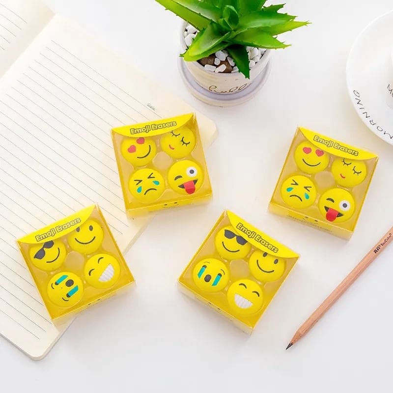 Set Of 4 Emoji Eraser, Cute Smiley Eraser, Fancy Eraser Rubber, Cartoon Cute School Rubber, Lovely Cartoon Animal Sports Themed Mini Erasers