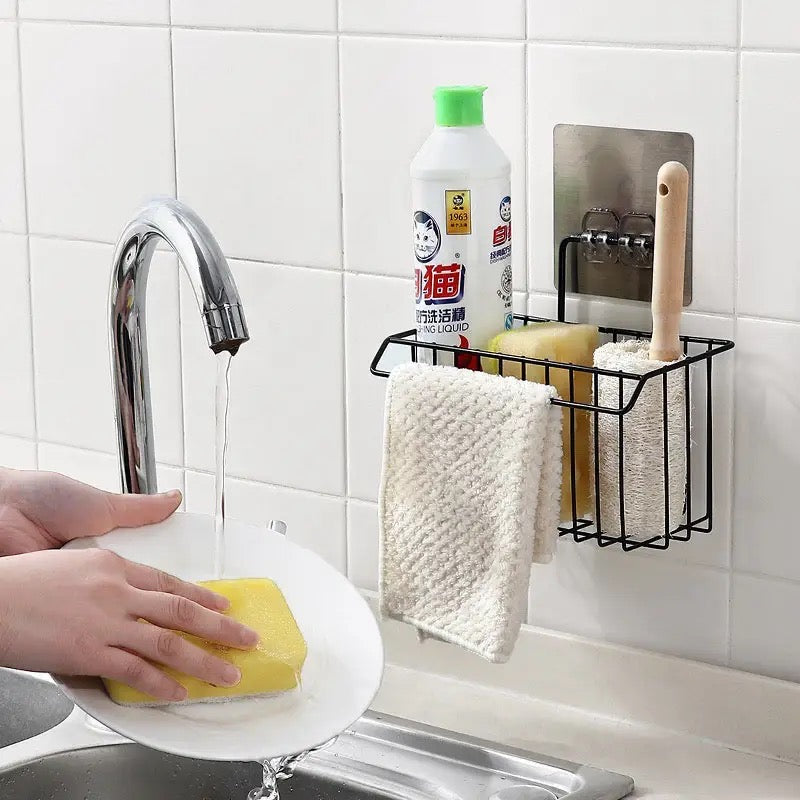 Metal Sponge Holder With Towel Stand, Kitchen Dish Cloth Sponge Shelf Storage Basket.