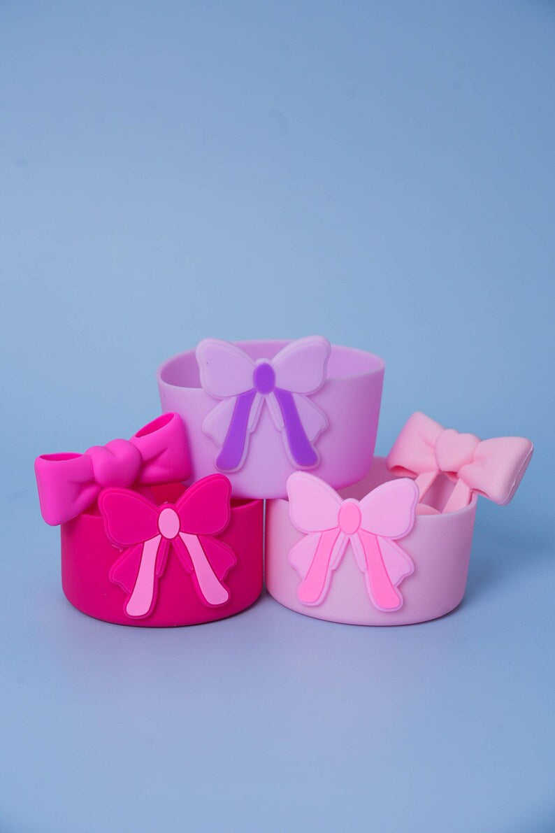 Cute Bow Silicone Cup Boot And Straw Topper, Silicone Tumbler Protective Case, Anti-Slip Tumbler Cup Boot, Dust Proof Cup Boot And Straw Topper