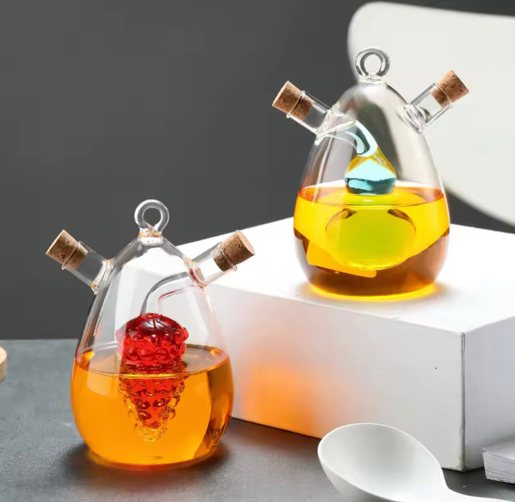 2 In 1 Glass Oil Bottle , Multipurpose Glass Bottle Jar, Creative Double Mouth Glass Seasoning Oil Pot, Double Oil Dispenser With Cork