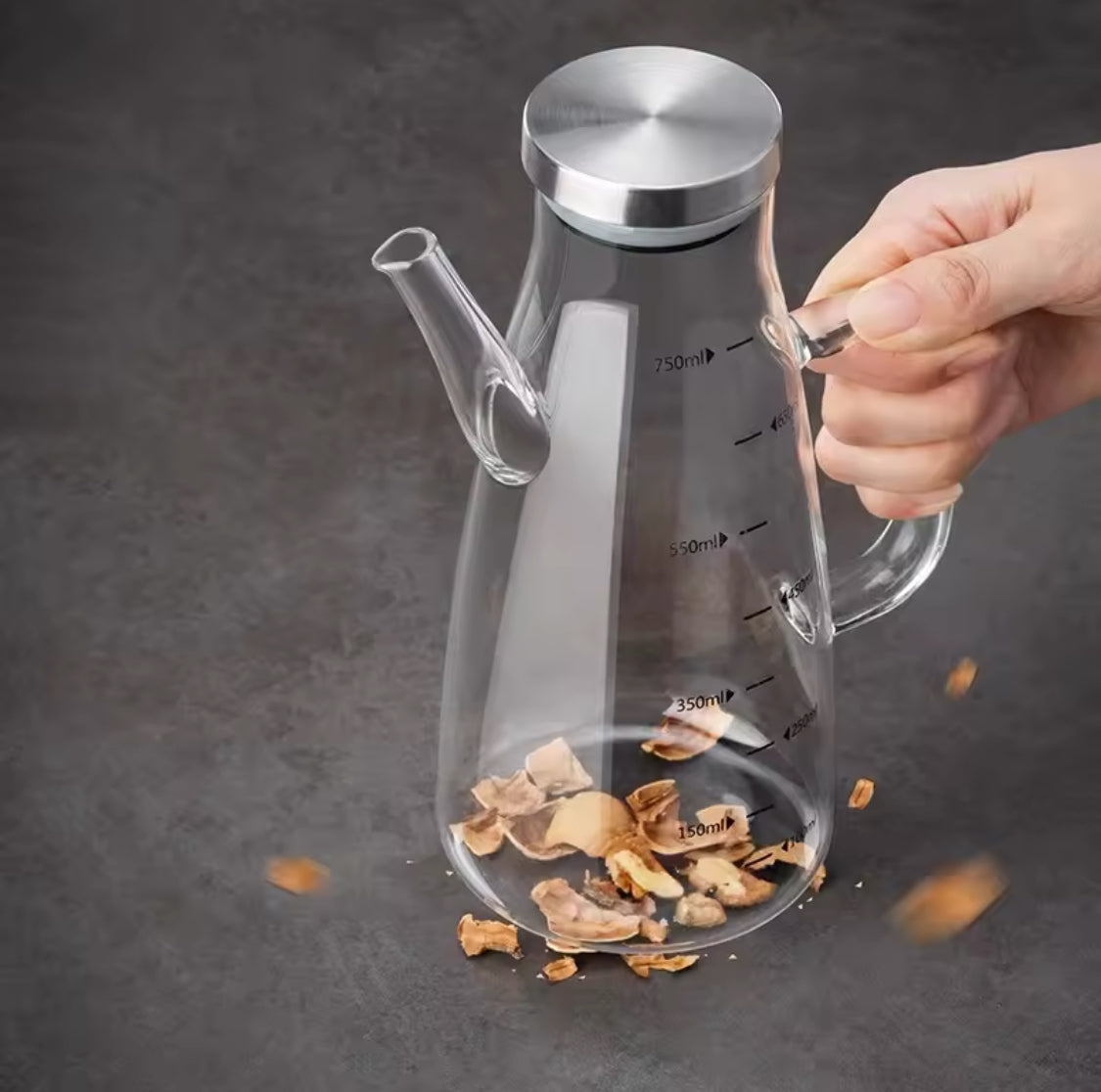 700ml Transparent Oil Jug, Glass Oil Dispenser, Transparent Oil Jug With Stainless Steel, Oil Glass Bottle, Anti-Leak Transparent Oil Bottle