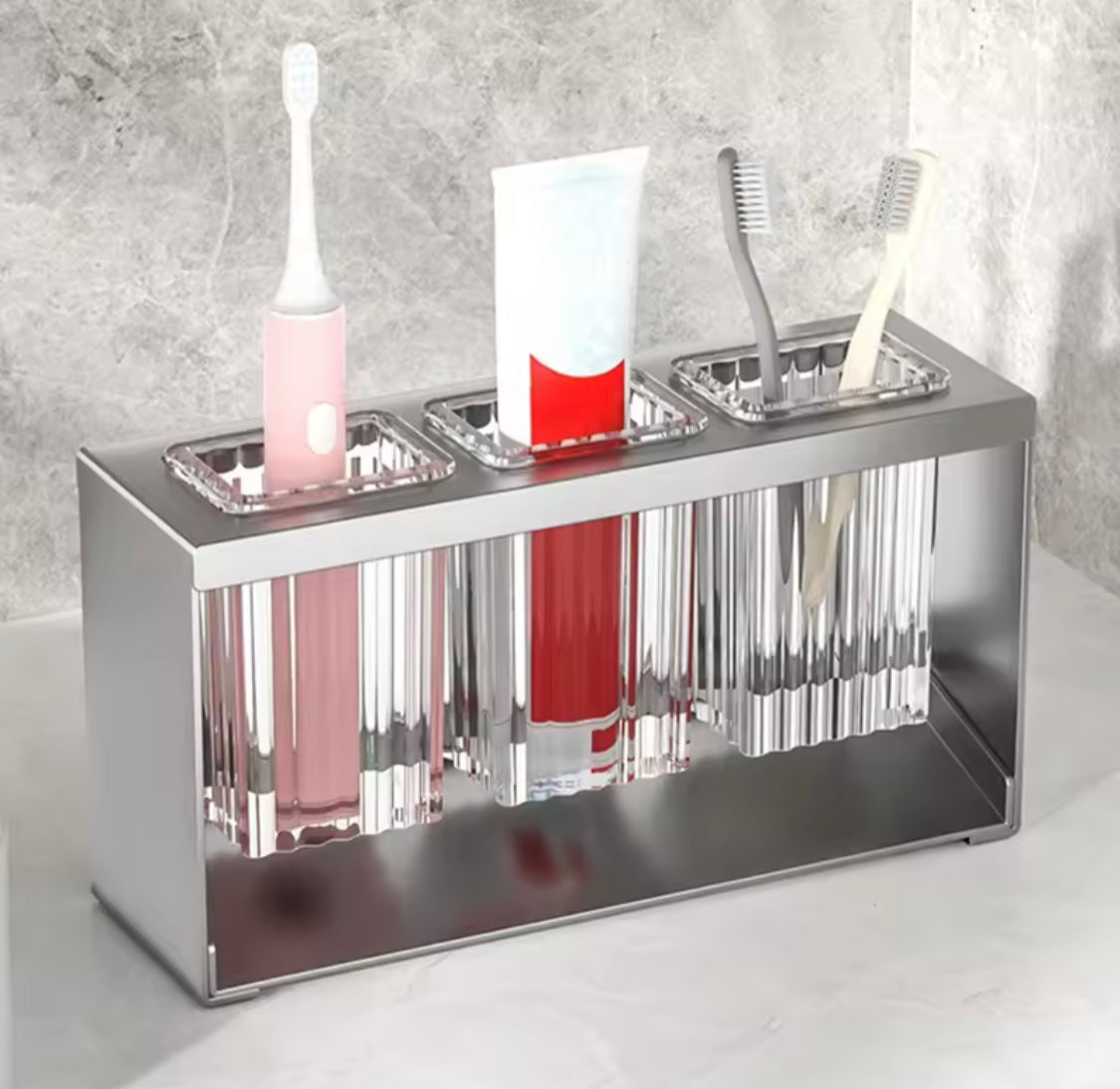 Acrylic Cutlery Holder With Metal Stand, Multi Grid Kitchen Cutlery Storage Organizer, Makeup Brush Organizer, Bathroom Toiletries Holder