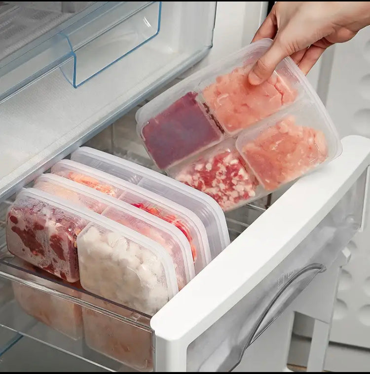 Transparent Four Grid Box, Food Storage Container, Storage Box Frozen Meat Compartment
