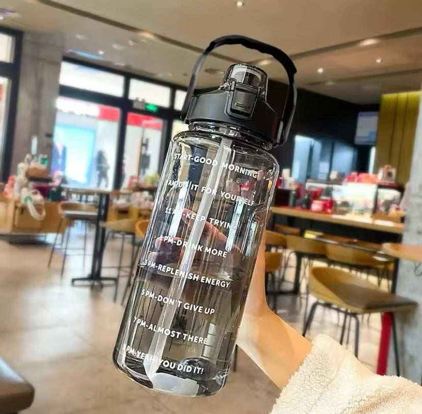 2L Portable Travel Water Bottle With Straw, Transparent Refillable Leakproof Water Bottle, Flip Lid Drink Jug, Water Flask Drinking Bottle