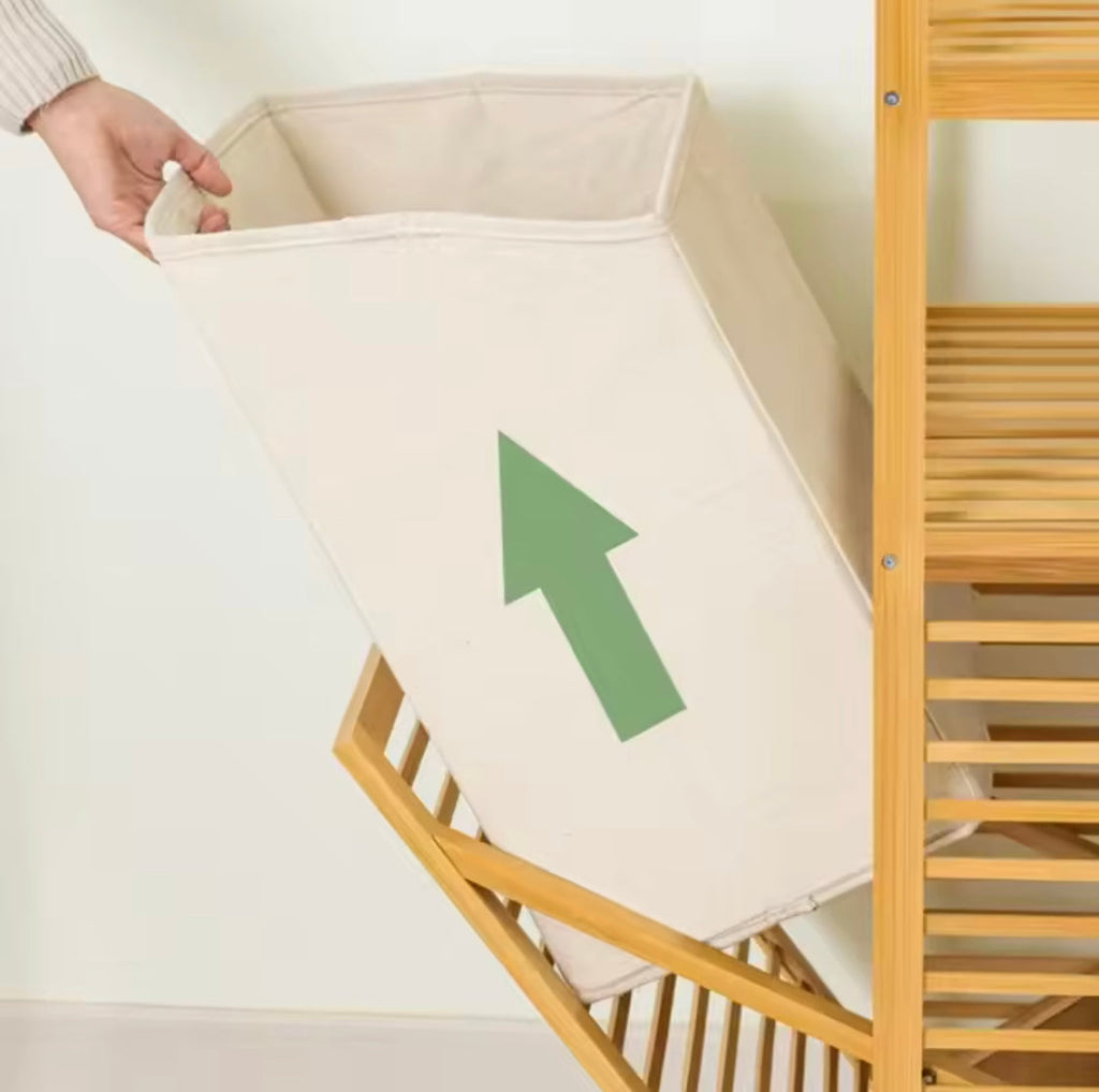 Laundry Hamper With Shelf, Wooden Storage Laundry Basket, Bamboo Laundry Shelf With Basket