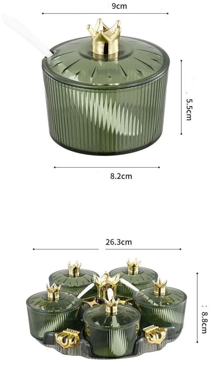 Golden Crown Spice Box, Creative Nut Candy Storage Box, Luxury Kitchen Salt Jar Pepper Sugar Bottle, Snack Tray Rotating Box, Snack Tray Rotating Box, Candy Tray Dried Fruit Tray Storage Box, Transparent Dried Fruit Box