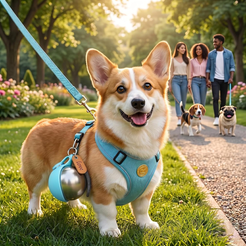 2-IN-1 STAINLESS STEEL DOG WATER BOTTLE WITH FOLDABLE BOWL, 285ML.