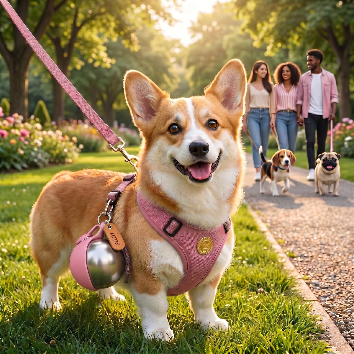 2-IN-1 STAINLESS STEEL DOG WATER BOTTLE WITH FOLDABLE BOWL, 285ML.