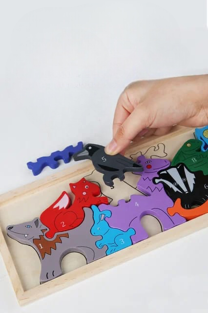 Wooden 3D Animals Puzzle Toy, Stacked Balance Block Board Sensory Game, Shape Matching Educational Toy