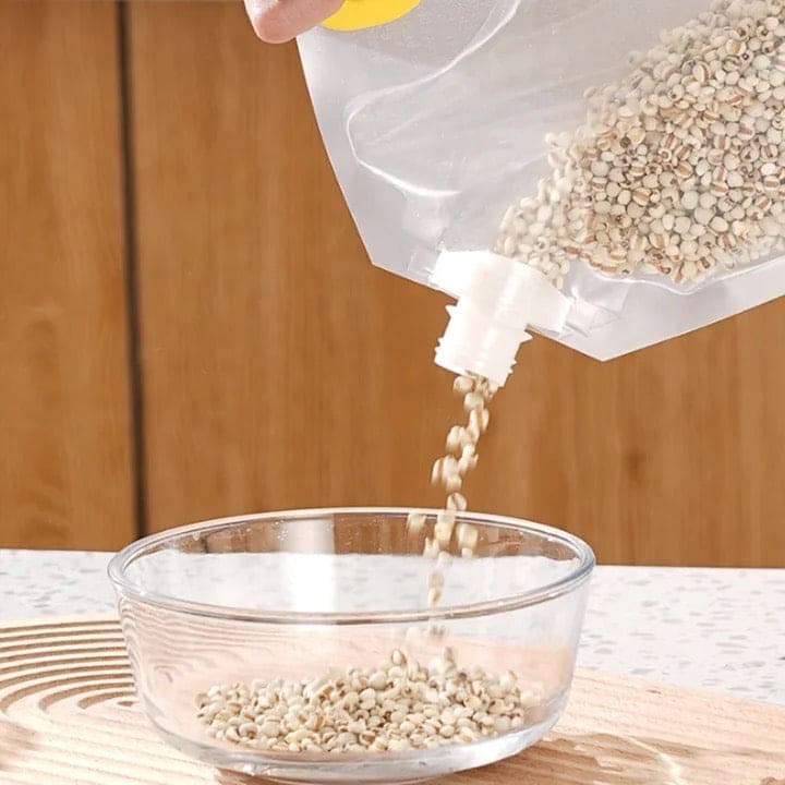 2 Partitions Grain Storage Sealed Bag, Portable Food Rice Bean Container Nozzle Bag, MultipurpStand Up Grain Seal Bag, Refillable Plastic Drink Bag, Spout Pouch for Juice Milk Coffee, Food Bean Cereals Storage Bag, Cereals Moisture Insect Proof Sealed Bag