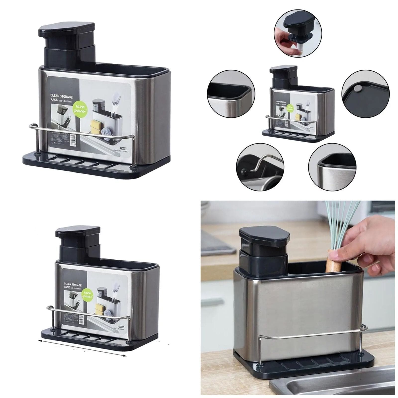 Kitchen Sink Cutlery Holder, Stainless Steel Flatware Organizer, Kitchen Utensils Cutlery Caddy Counter, Multifunctional Kitchen Sink Washing Sponge Storage Rack, Chopstick Cage with Water Outlet Tray