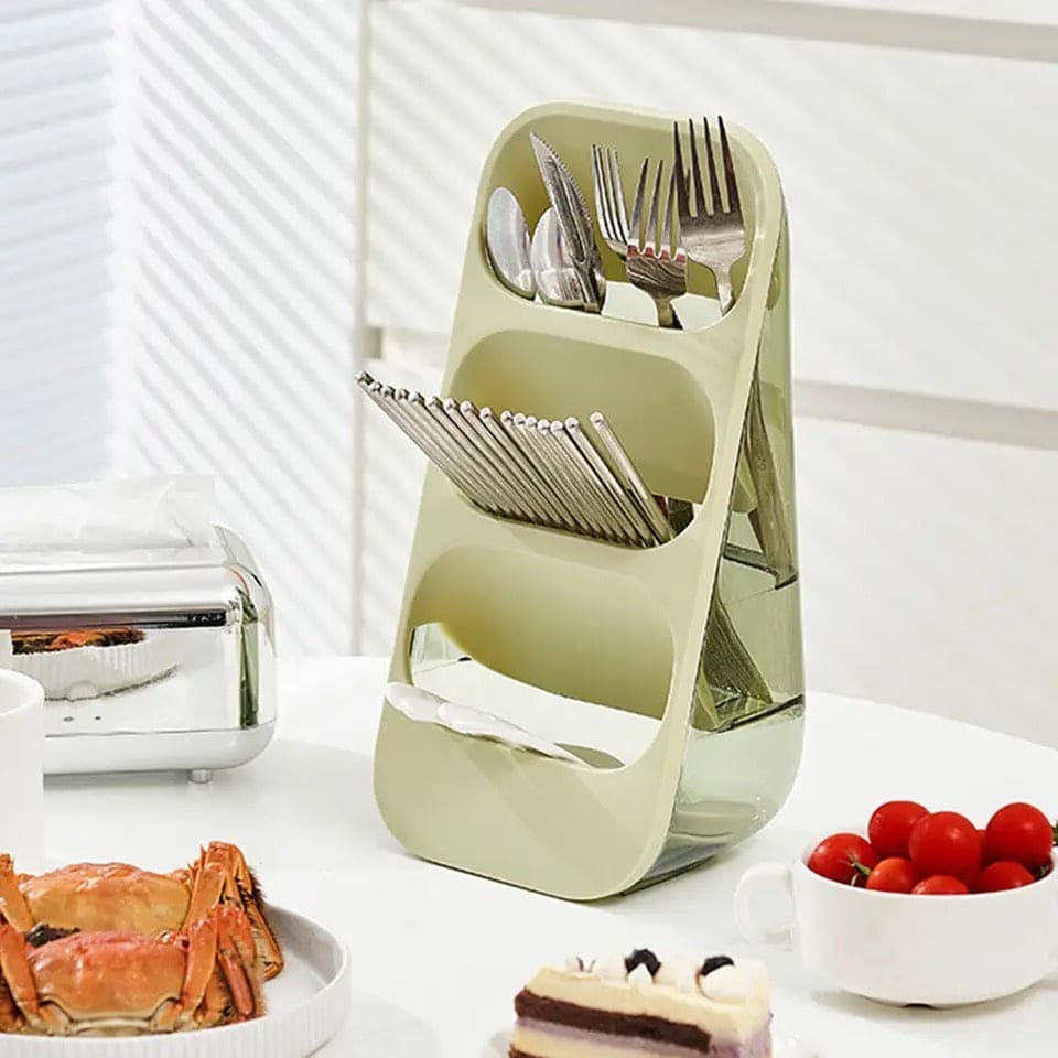 3 Layer Cutlery Organizer, Kitchen Utensils Separation Box, Multifunctional Transparent Chopstick Cage, Oblique Insertion Storage Rack, Tableware Drain Rack, Multipurpose Drawer Container Home Use