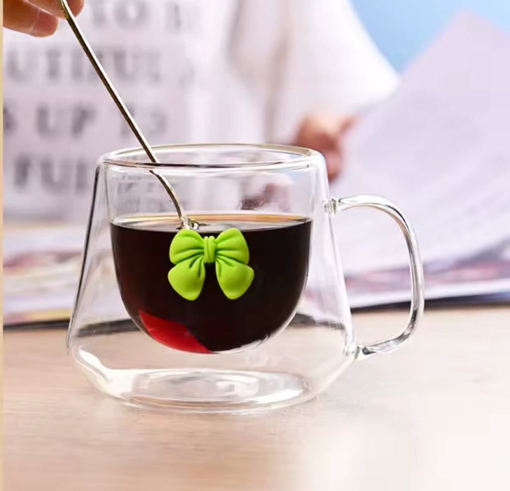 250ml Double Wall Glass Coffee Mug, Bow Design Transparent Mug, Heat Resistant Espresso Cup