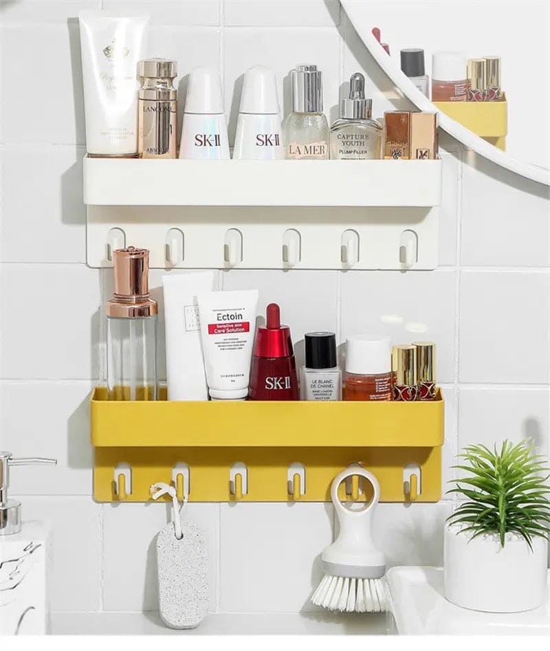 Shower Caddy Basket With Hooks, Wall Mounted Floating Shelf.