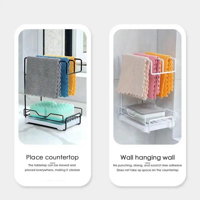 Iron Dishcloth Storage Rack, Creative Fabric Kitchen Rack, Wall Mounted Iron Shelf, Countertop Multifunctional Towel Rack, Wrought Iron Rag Basket, Sink Sponge Drain Rack