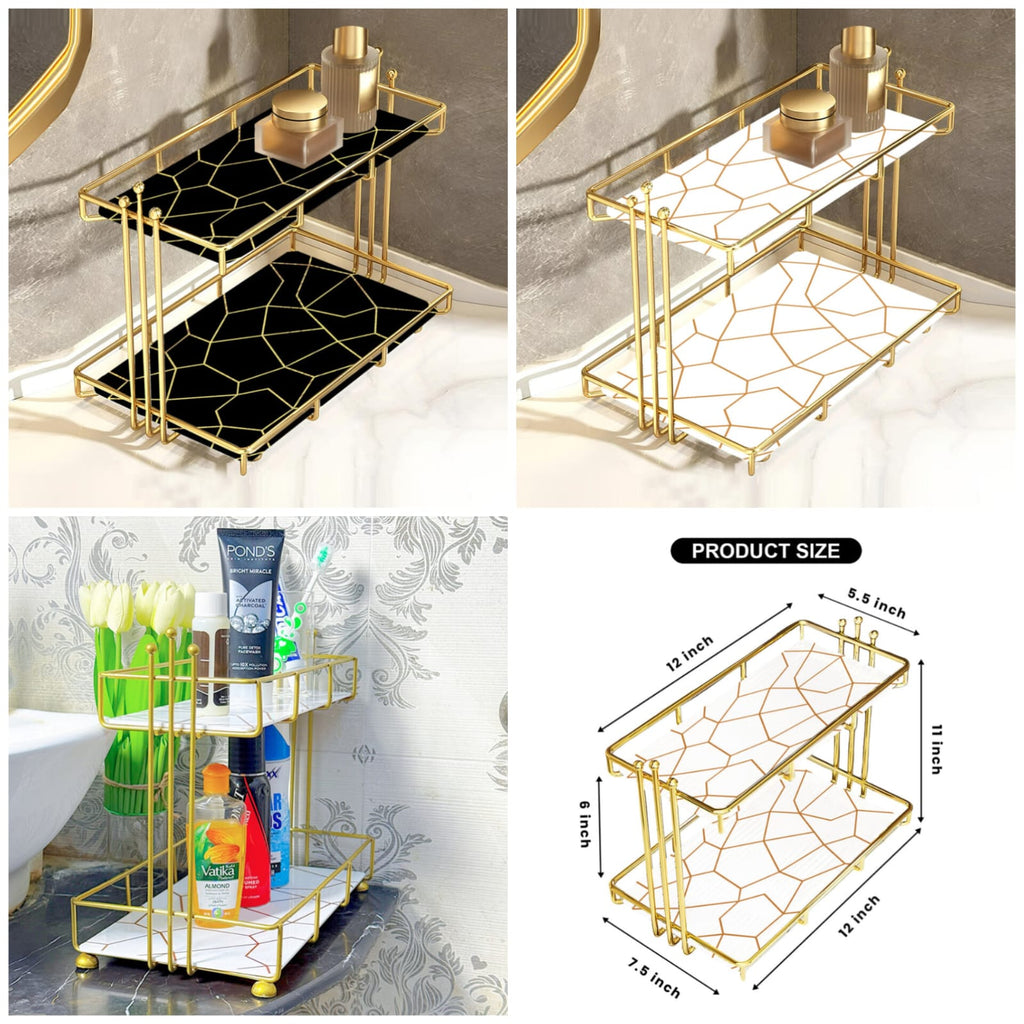 2 Tier Acrylic Bathroom Organizer Shelf, Waterproof Makeup Storage Rack, Desktop Cosmetic Lipstick Skincare Shampoo Holder Home