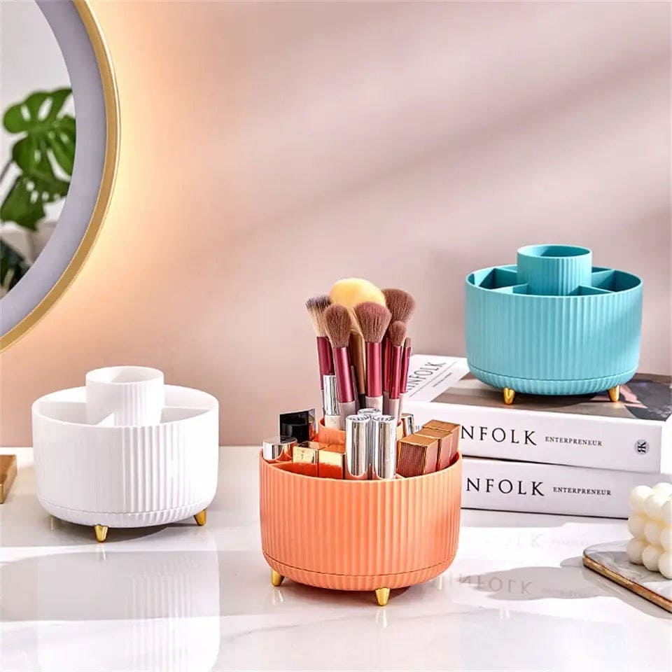 Versatile Desk Organizer, Multi Compartment Storage Box, 360°Rotating Desktop Makeup Brushes Organizer.