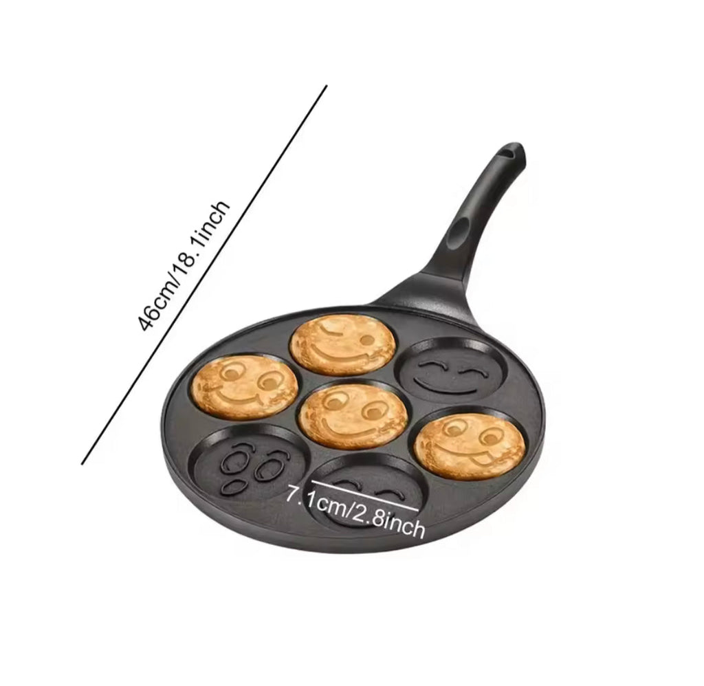 Smiley Face Mini Pancake Pan, Non Stick Griddle Pancake Maker, 7 Grid Omelette Frying Pan