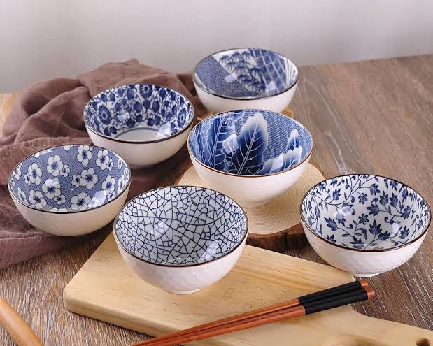 Set of 6 Ceramic Serving Bowls, Japanese Ceramic Rice Bowl, Dinnerware Bowls Gift Set, Floral Ceramic Bowl Set