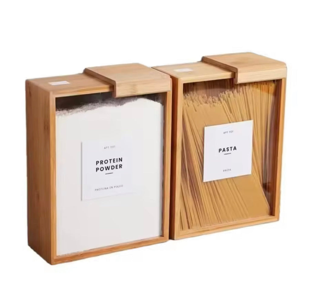 Wooden Cereal Storage Jar, Grain Food Bamboo Storage Container, Kitchen Food Storage Box Organizer