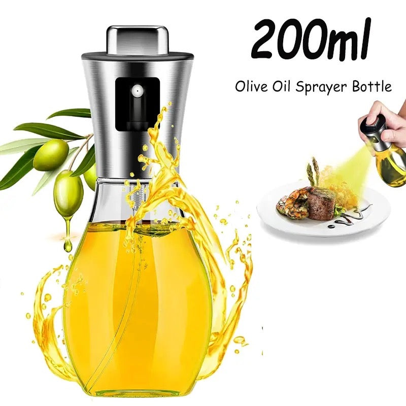 Oil Spray Pot, 200ml Cooking Oil Bottle, Stainless Steel Pump Oil Dispenser, BBQ Cookware Tool,  Leak Proof Bottles with Non Slip Handle, Automatic Cap and Stopper for Kitchen Cooking