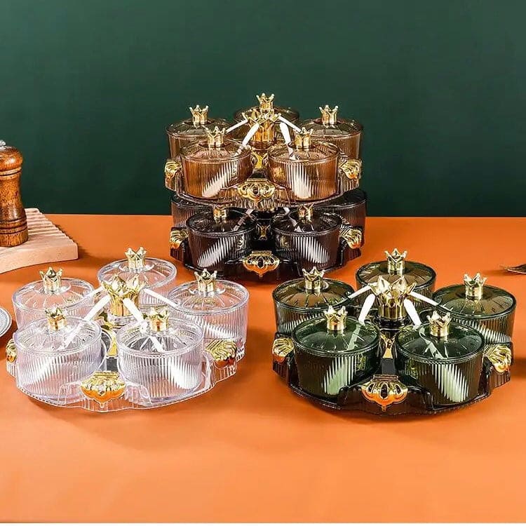 Golden Crown Spice Box, Creative Nut Candy Storage Box, Luxury Kitchen Salt Jar Pepper Sugar Bottle, Snack Tray Rotating Box, Snack Tray Rotating Box, Candy Tray Dried Fruit Tray Storage Box, Transparent Dried Fruit Box