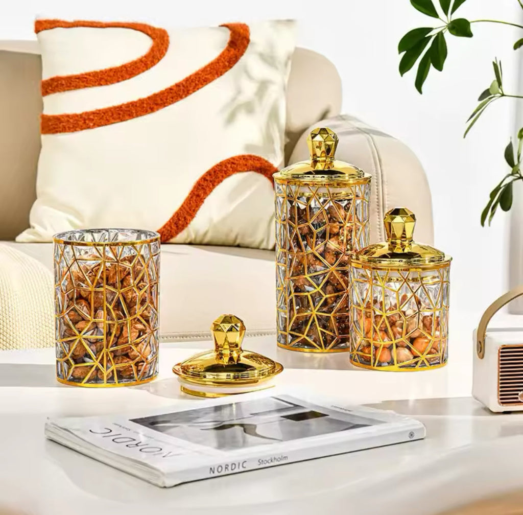 Set Of 3 Transparent Sealed Jar With Golden Lid, Dried Fruit Storage Jar, Multifunctional Storage Container, Airtight Lid Storage Container