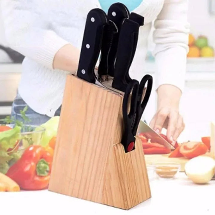 8pcs Kitchen Pine Knives Set With Wooden Holder, Kitchen Drawer Utensils Holder, Wooden Knife Organizer Case