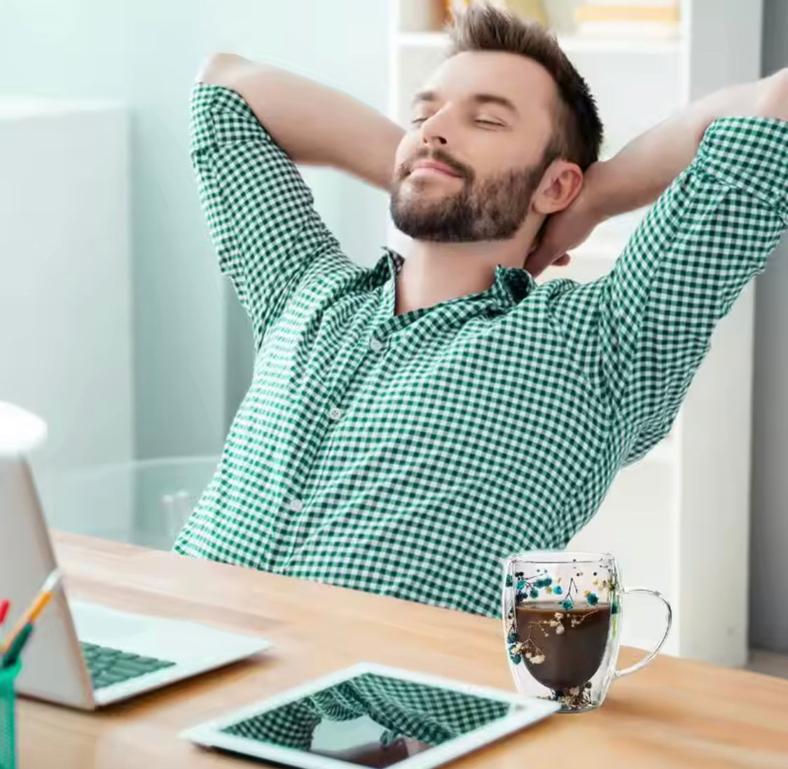 Dry Flowers Double Wall Glass Cup, Transparent Espresso Glass Cup, Double Wall Glass Cup With Handle