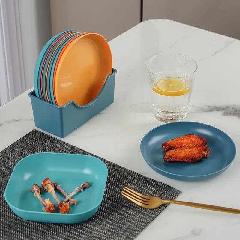 Plastic Plates With Stand, Multi-function Spit Bone Dish, Round Square Set Dining Table Plates, Household Kitchen Tableware Serving Table Plates, Fruit Snack Dish Plate, Reusable Food Serving Dishes With Rack