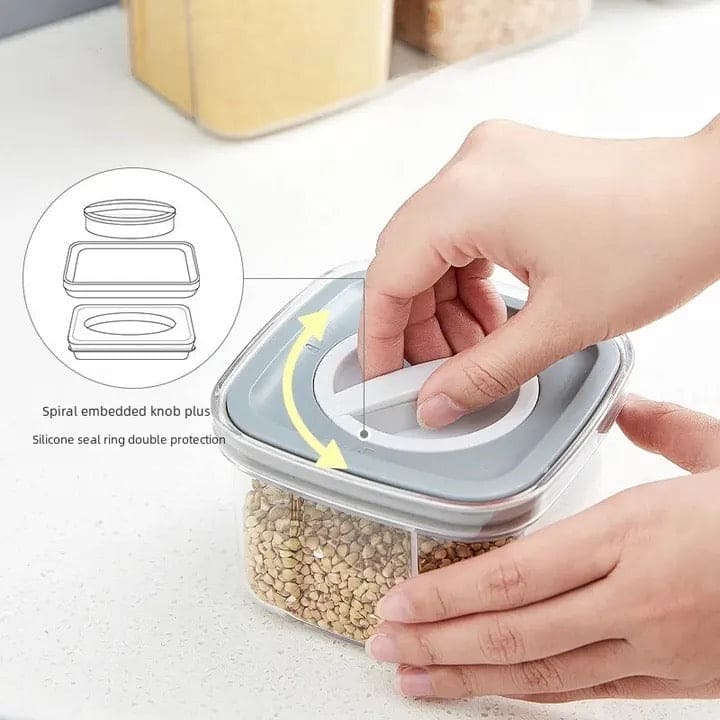 Spiral Button Sealed Container,  Plastic Food Storage Container, Kitchen Organizer Jars Box, Multi Capacity Grain Storage Box, Kitchen Snacks Dry Plastic Fresh Keeping Tank,  Acrylic Condiment Seasoning Set