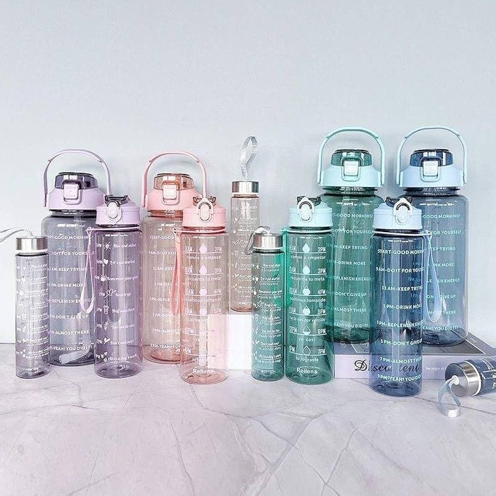 Pack Of 3 Transparent  Motivational Water Bottle, Large Capacity Water Bottle, Sports Water Bottle, Transparent Refillable Leakproof Water Bottle
