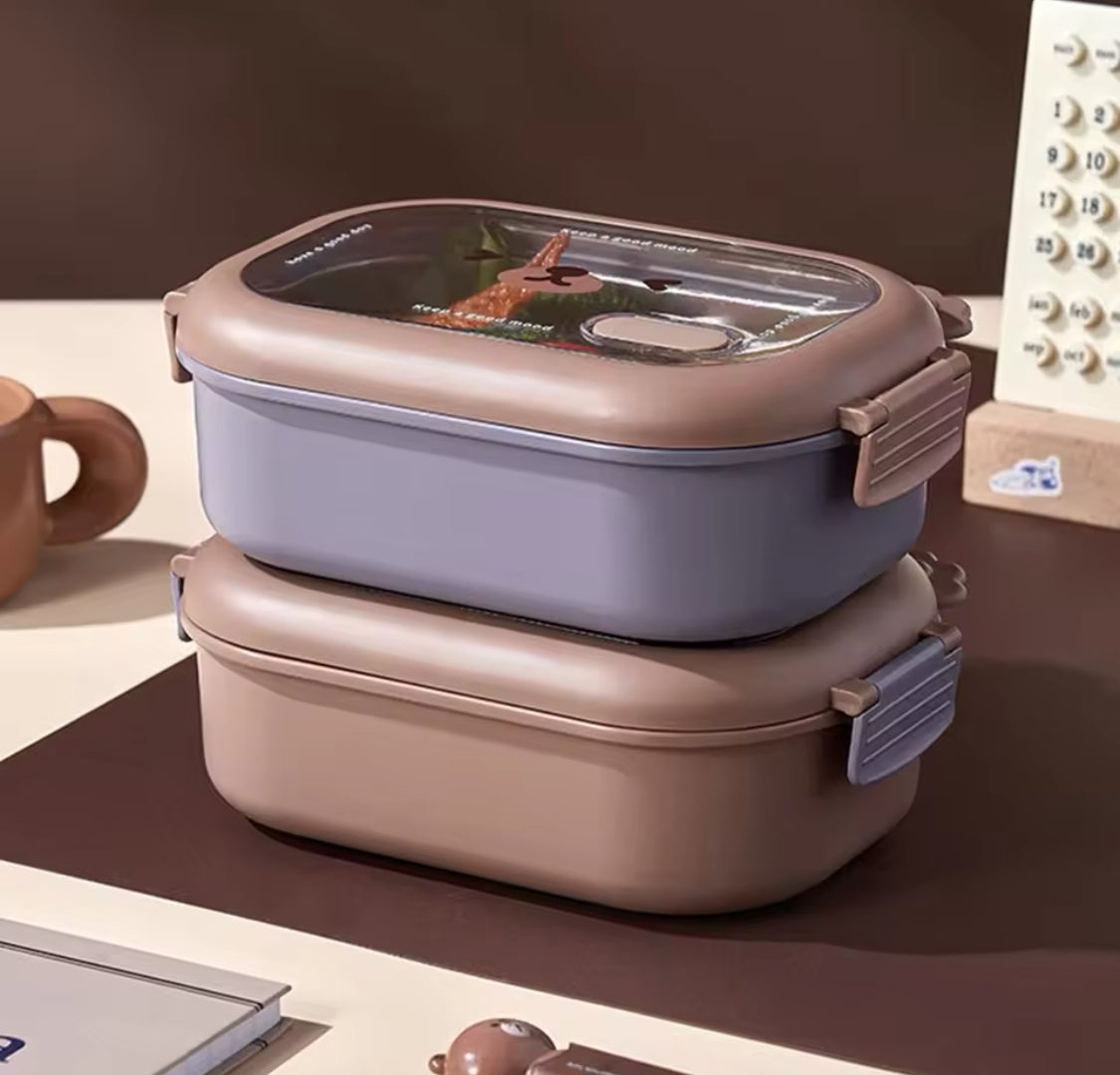 Bear Face Kids Lunch Box, Stainless Steel Food Insulated Container, 2 Compartments Cute Food Container, Microwave Friendly Kids Bento Lunch Box