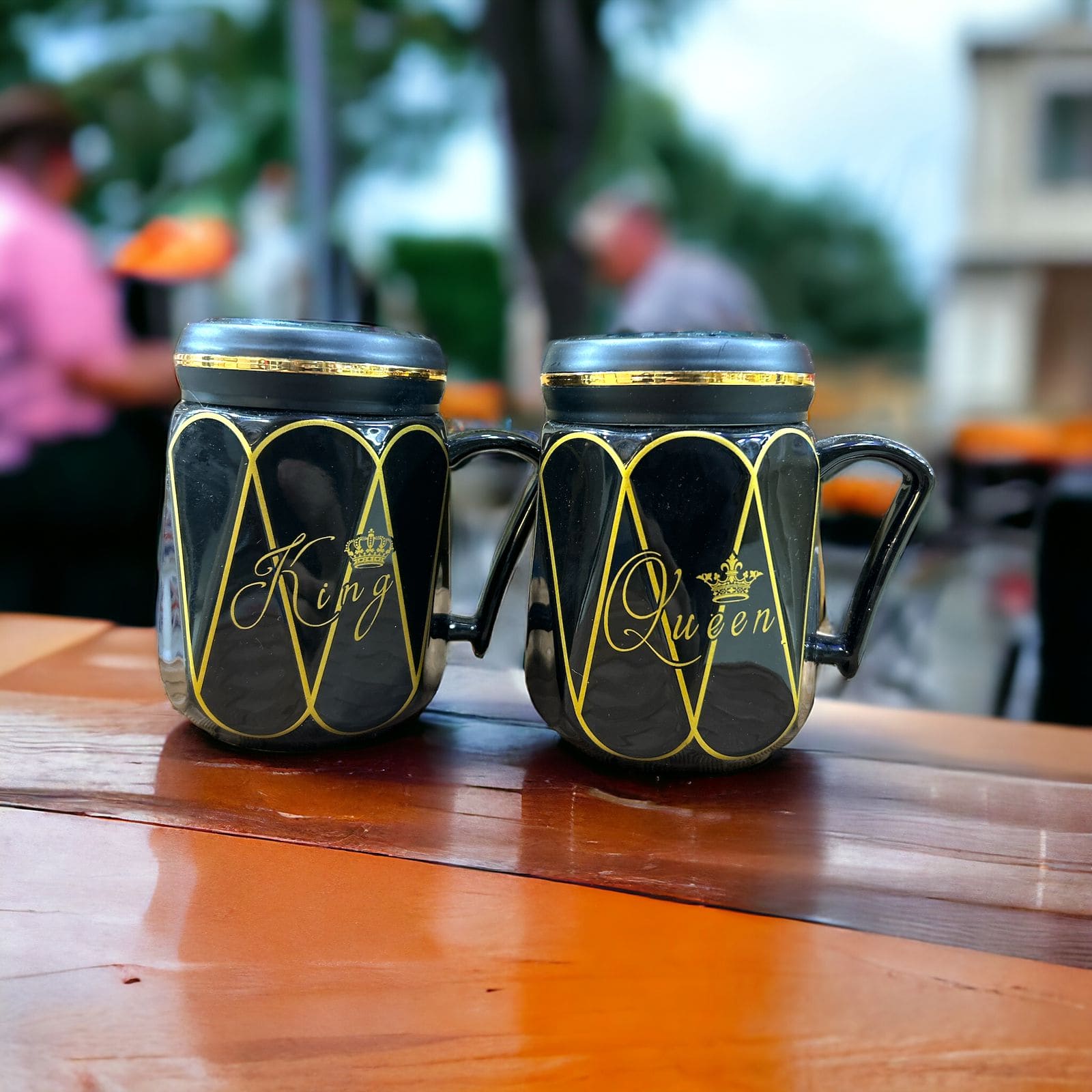 Black King Queen Mug, King Queen Ceramic Mug, Royal Coffee Tea Cups with Lid