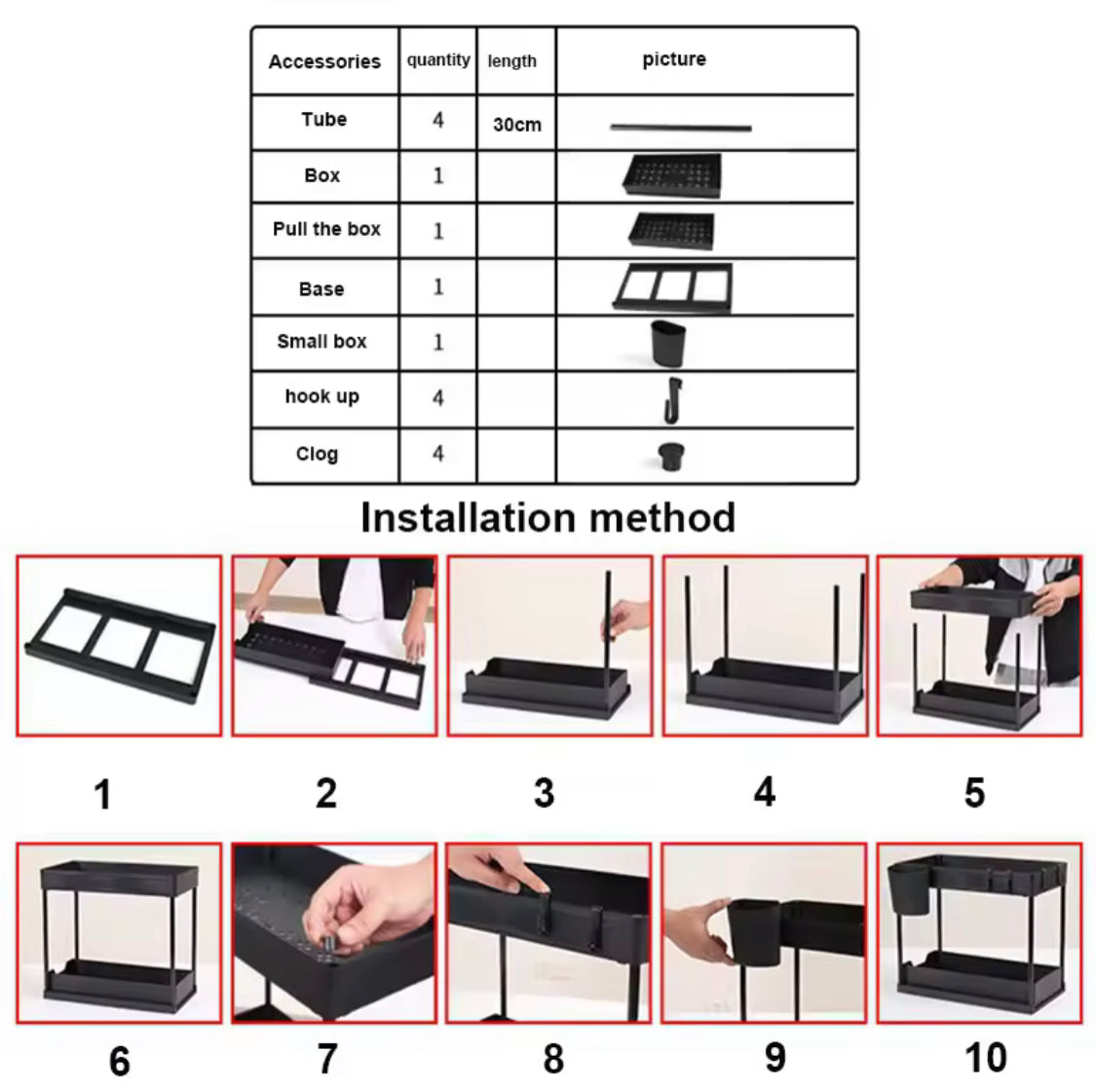 Double Deck Pull Out Organizer, 2 Tier Under Sink Organizer, Organizer Storage Rack With Hooks Hanging