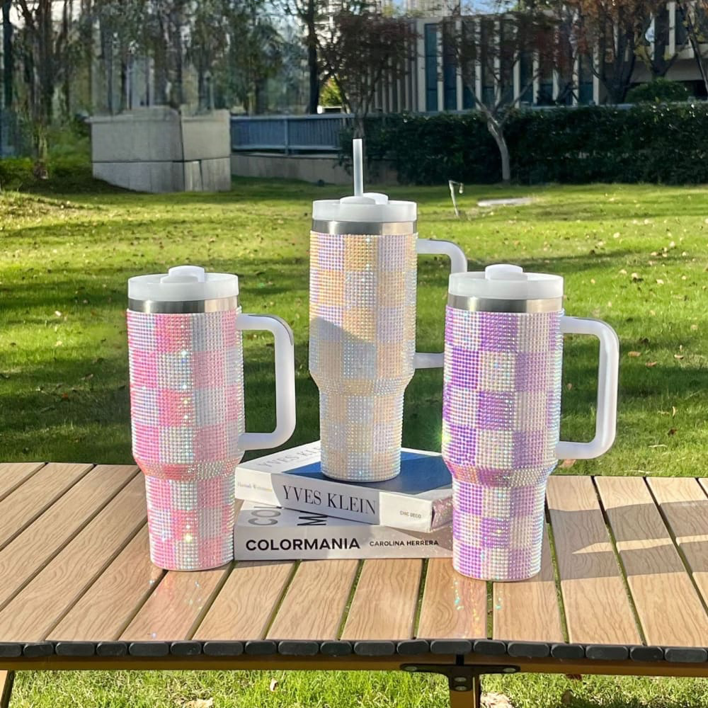 1200ml Rhinestone Tumbler, Stainless Steel Car Mug With Straw, Insulated Water Bottle Thermos