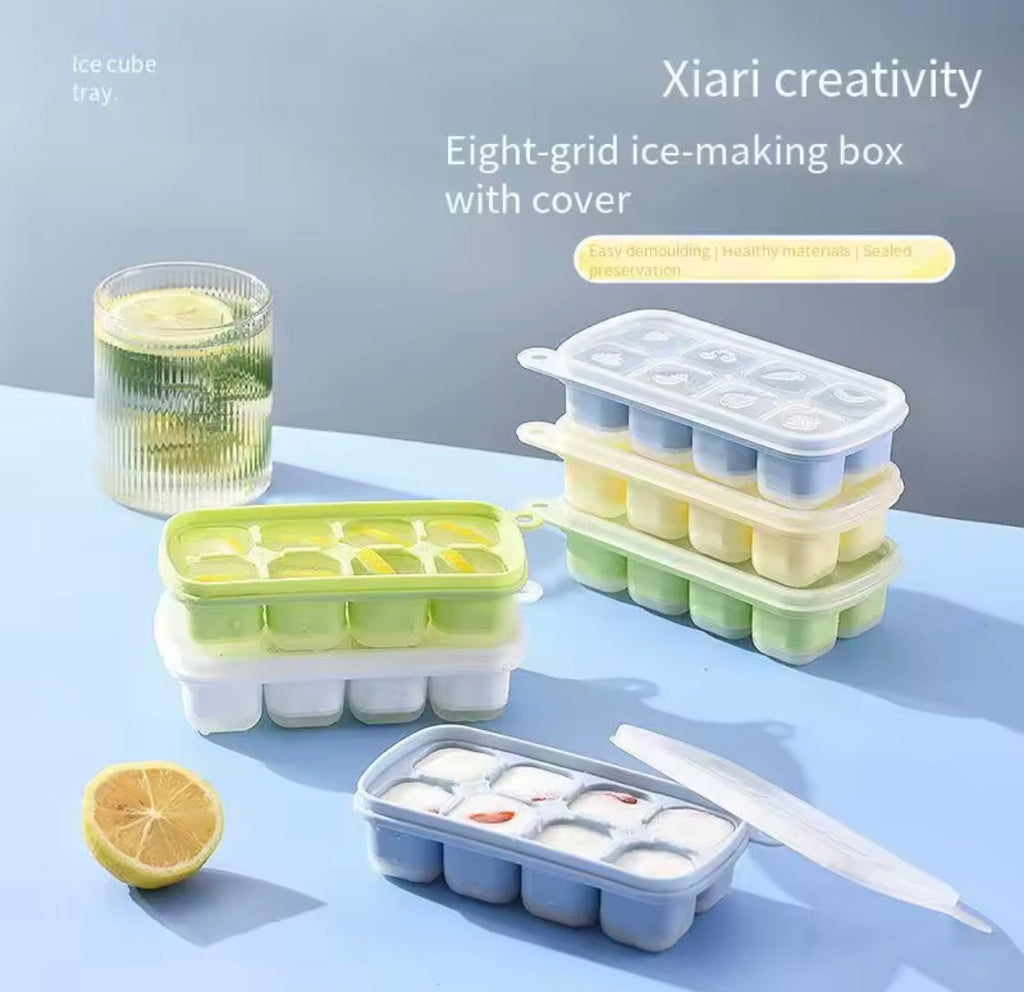 8 Grid Popup Ice Cube Tray, Square Ice Cube Mould, Soft Silicone Ice Cube Mold, Multi Grids Soft Bottom Quick Freezer Fruit Ice Cube Maker