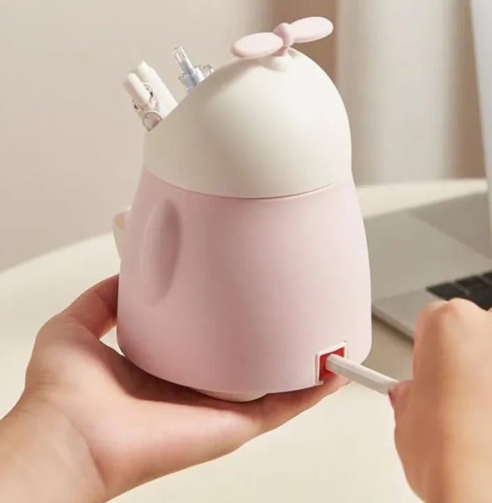 Cute Fan Design Storage Bucket, Multifunctional Pen Holder With Sharpener, Desktop Makeup Brush Storage Box