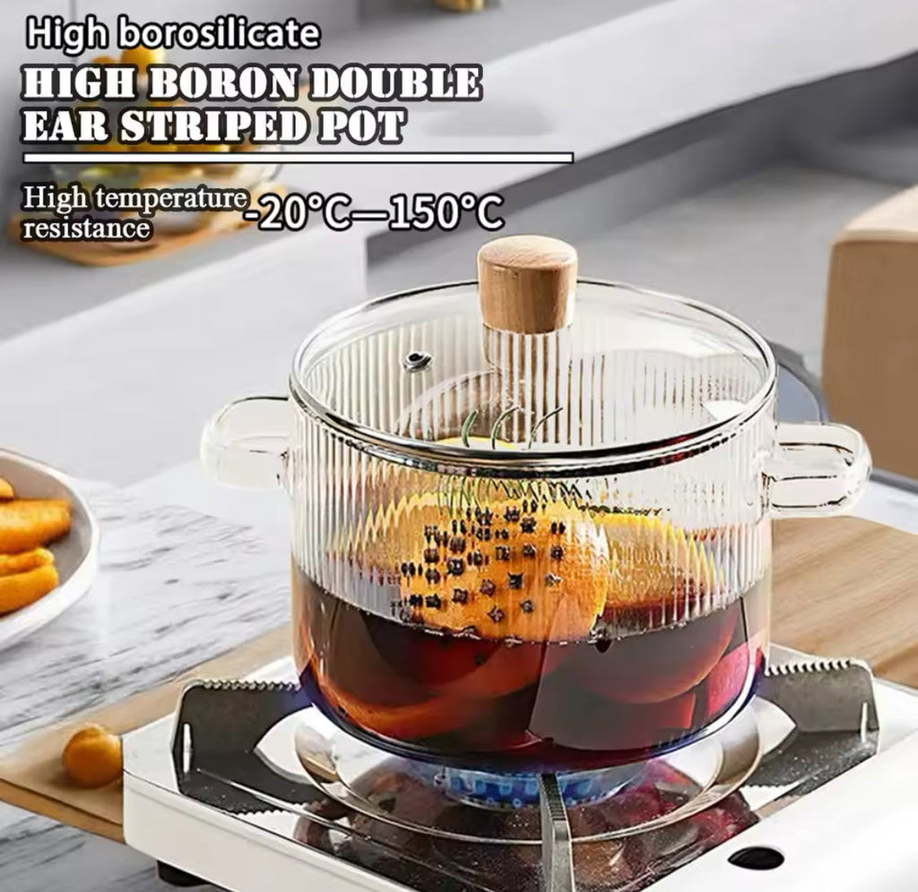 Durable Cooking Glass Pot With Lid, Dual Handles Glass Simmer Pot, Heat Resistant Transparent Cookware, Kitchen Cooking Tool
