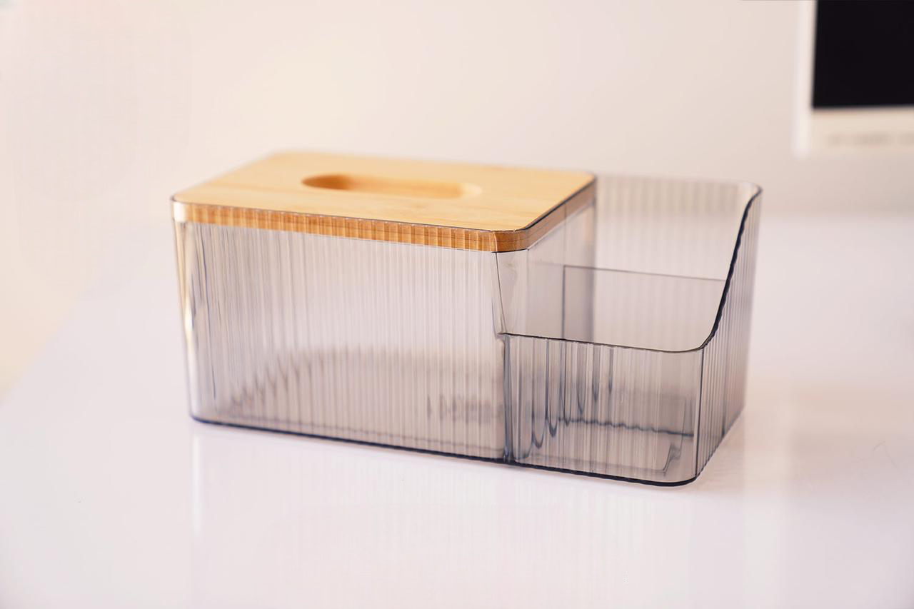Acrylic Tissue Box With Wooden Cover, Tissue Box With Remote Holder, Kitchen Room Napkins Organizer