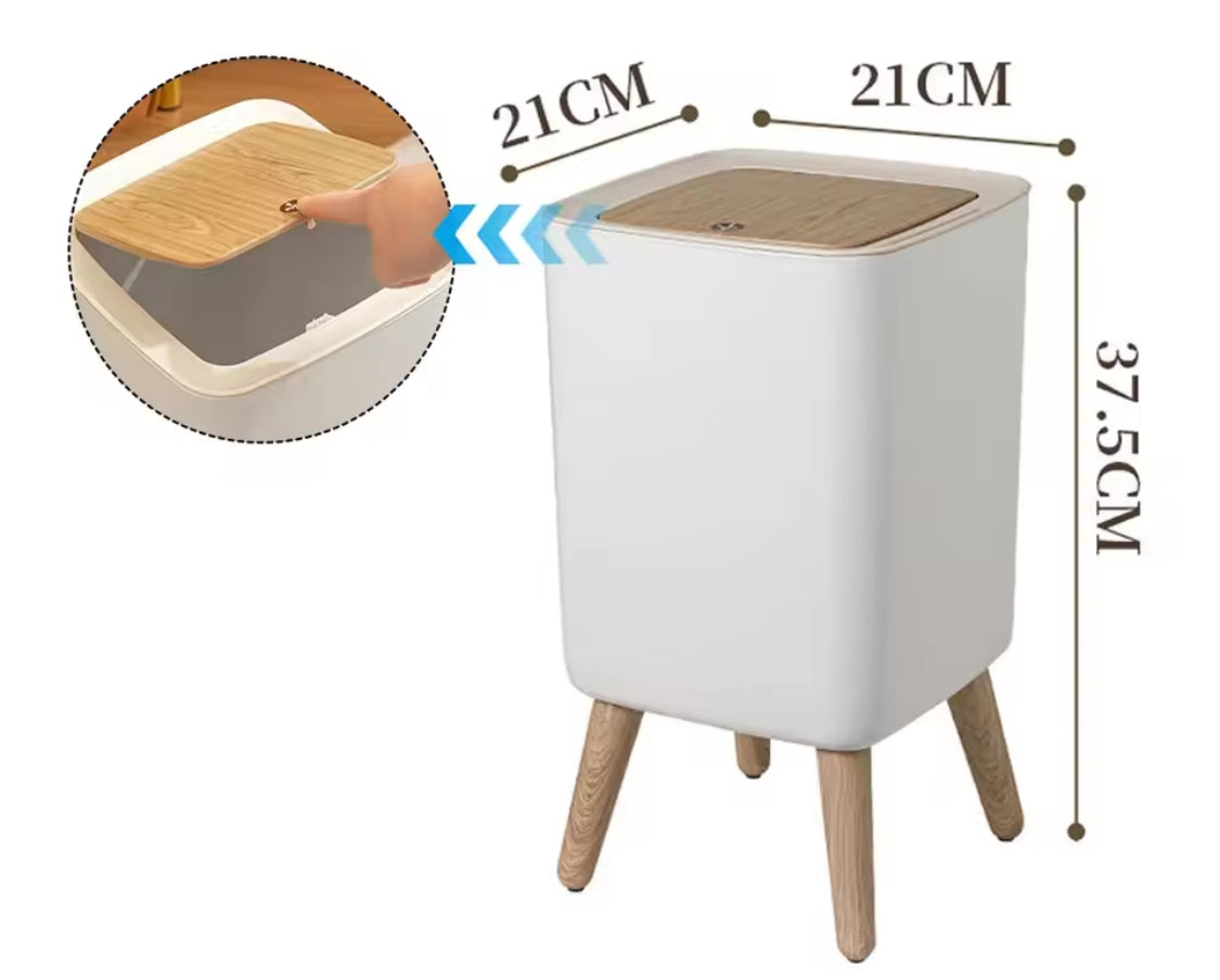 Wooden Pattern Trash Can, Creative Kitchen Dust Bin With Press Cover, Living Room Toilet Garbage Container, Foot Imitation Wood Rubbish Can, Bathroom Kitchen Garbage Bucket