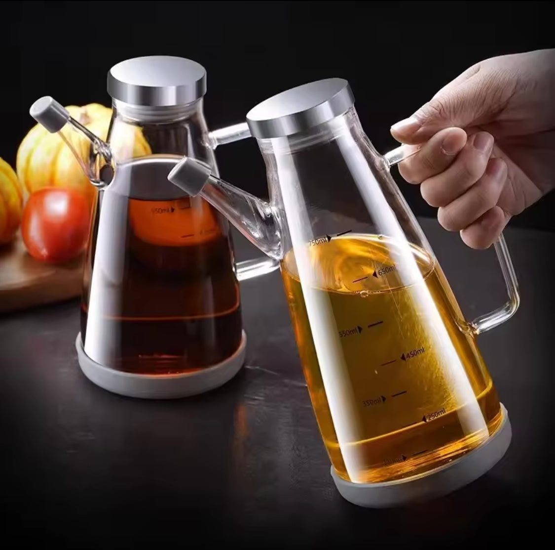 700ml Transparent Oil Jug, Glass Oil Dispenser, Transparent Oil Jug With Stainless Steel, Oil Glass Bottle, Anti-Leak Transparent Oil Bottle