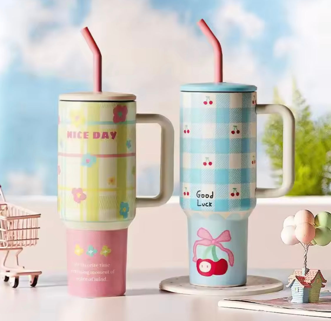 1200ml Printed Stainless Steel Tumbler, Insulated Water Bottle Thermos, Large Water Tumbler For Travel