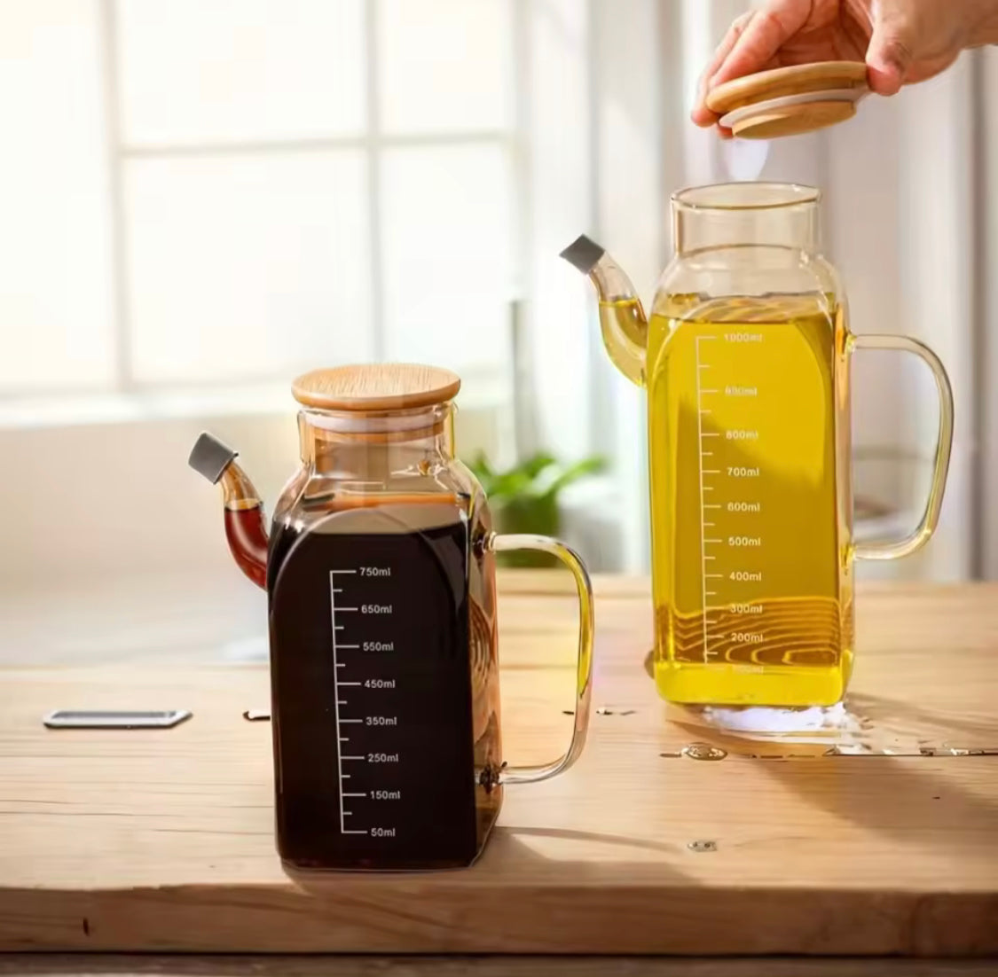 Large Capacity Glass Oil Pot, Glass Vinegar Pot With Lid, Glass Oil Dispenser For Kitchen