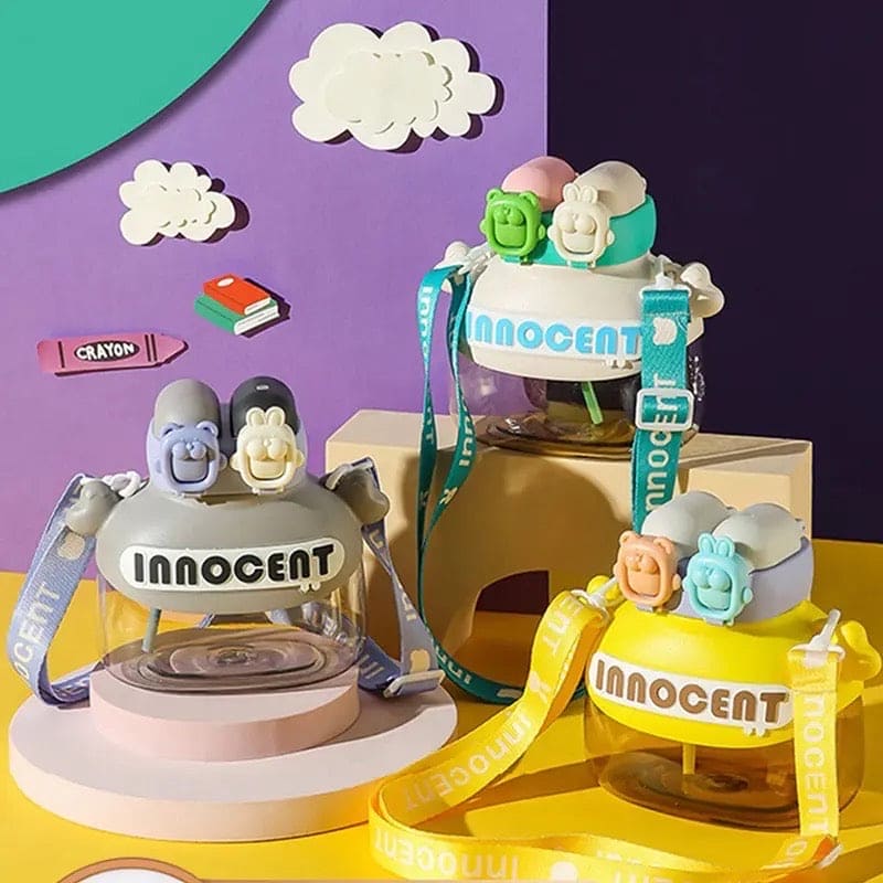 Cute Innocent Water Bottle, Cute and Fun Plastic Fashion Student Straw Water Cup, Double Drink Beverage Bottle, Water Bottle With Straw, Summer Outdoor Travel Drinking Tumbler, 1200ml Triton Plastic Bottle for Fitness and Outdoor Workout