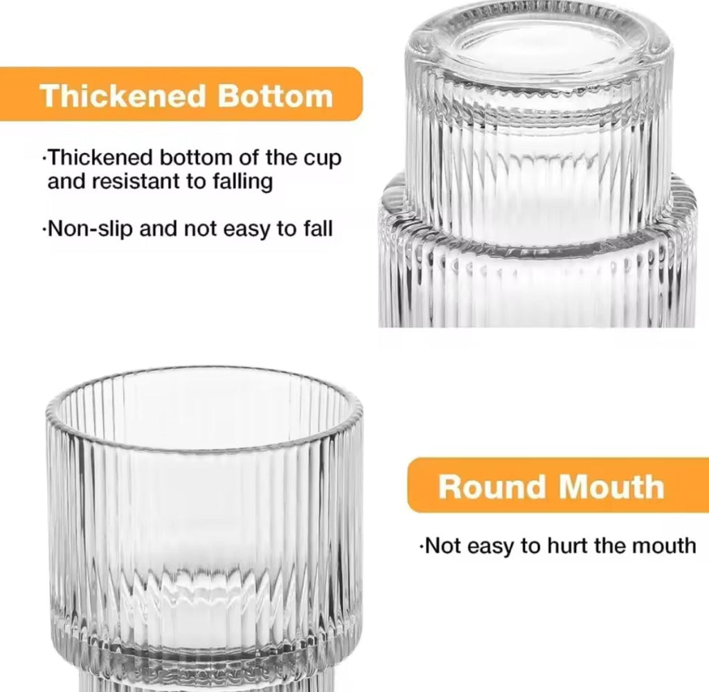 Transparent Strip Glass Cup With Bamboo Lid, Stackable Coffee Glass Cup, Reusable Smoothie Drinking Glass With Straw