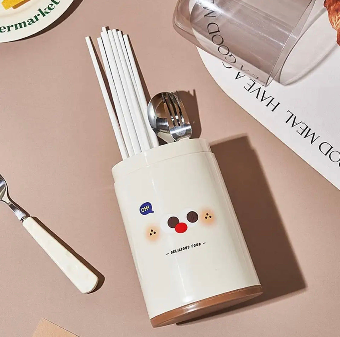 Plastic Round Cutlery Storage Organizer, Drainable Dustproof Cutlery Holder, Transparent Chopsticks Storage Box