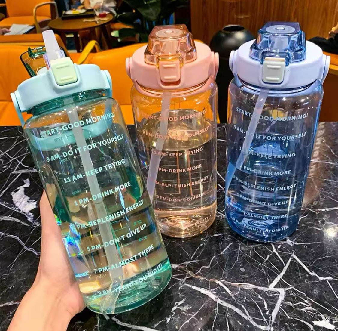 Pack Of 3 Transparent  Motivational Water Bottle, Large Capacity Water Bottle, Sports Water Bottle, Transparent Refillable Leakproof Water Bottle