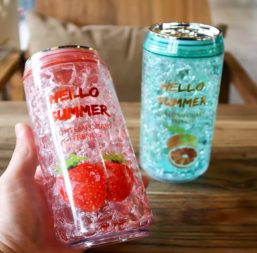 Hello Summer Water Bottle, Double Straw Cold Drink Cup, Creative Milk Box Style Water Bottle, Outdoor Thermos Cup, Summer Glass Drinking Water Bottle